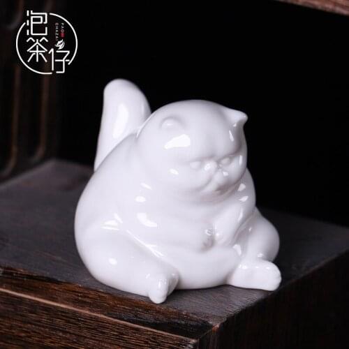 White porcelain dragon cat tea pet ceramic decoration cartoon cute cute pet small ornaments Mini living room table top