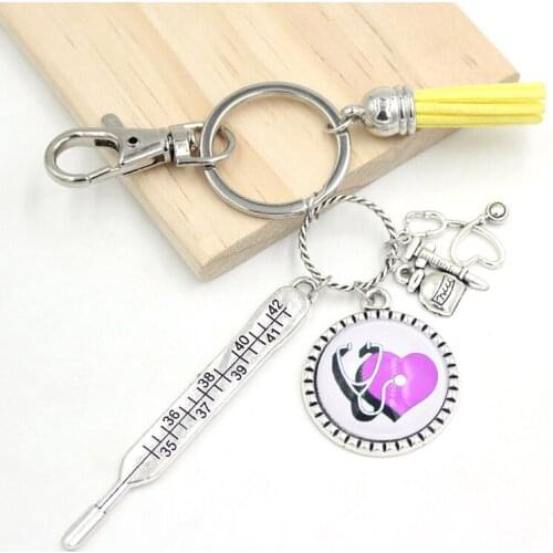 New Arrival Medical Doctor Keychain Cabochon Printed Nurse Tassel Key Chain Keyring backpack key holder Doctor Nurse gifts