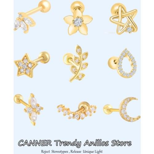 Canner 1pcs Pendientes Plata 925 Earrings For Women Stud Earings Geometric Star Zircon Earings Helix Cartilage Piercing Arete W5