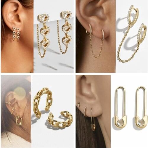 Women ear chain Double pierced eardrop clip dangle Earrings Rhinestone fashion jewelry for men women Gifts