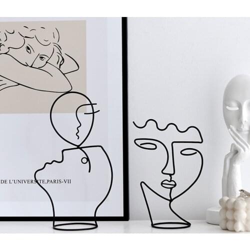 Art Decor Nordic Metal Black Lines Handmade Figurines Abstract Character Sculpture Home Decoration Art Gift
