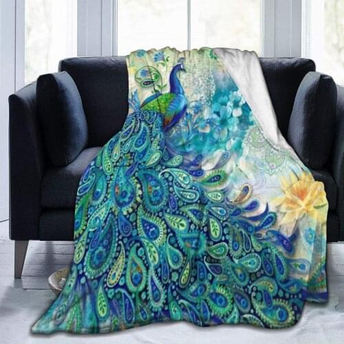 Flannel Blanket Beautiful Peacock Animal Lightweight Cozy Bed Blanket Soft Throw Blanket fits Couch Sofa Suitable for All Season