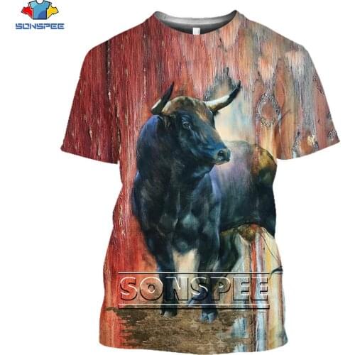 SONSPEE 3D Animal Bull Print T-shirt Spanish Bullfighting Harajuku Casual New Top Oversized Mens Womens Streetwear Hip-hop Tee