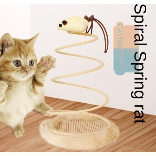 Cat Toys Tease Cat Stick Interactive Self Hi Spring Rotating Mouse Cat Scratch Board Plush Linen Pet ProductsCat and Mouse Toys