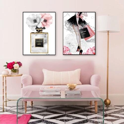 Canvas Painting Decoration Pictures Living Room Fashion Girl Paris Perfume Flower High heels Nordic Posters And Prints Wall Art