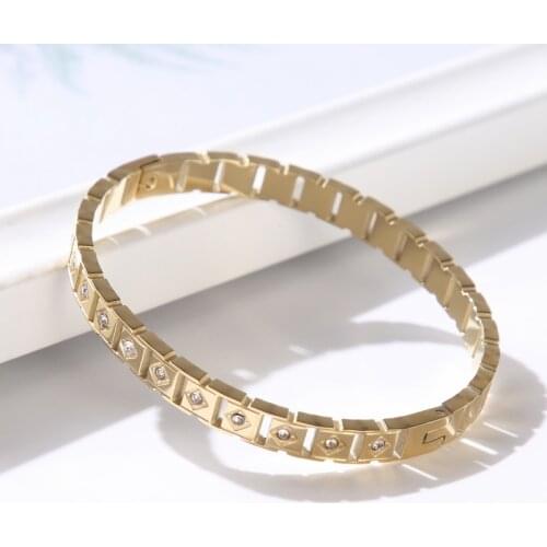 Classic Stainless Steel Cube Rhombic CZ Crystal Bracelets Bangles For Women Girls Hollow Bangle Cuff Bracelet Jewelry