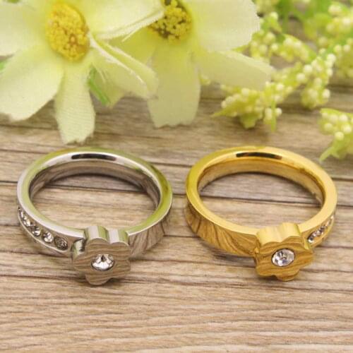 Wholesale Hot new stainless steel jewelry gold color and silver color Flower shape ring for women and girl RBJDJKAJ