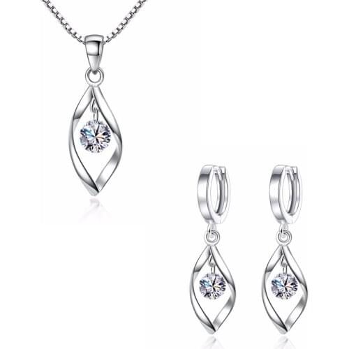 Fashion 925 Sterling Silver Jewelry Set Mosaic CZ Zircon Twist Water Drop Necklace+Earrings For Women Jewelry Gift brincos femme
