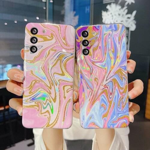 Colorful Glitter laser marbling Phone Case For Samsung A52 A72 A32 A42 A12 S30 S21 Ultra Plus Gradient Protect Epoxy Cover