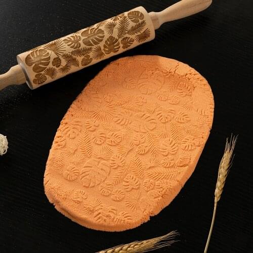 Creative Wooden Rolling Pin Embossing Baking Cookies Noodle Biscuit Fondant Cake Dough Patterned Roller Christmas Snowflake