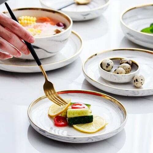 Creative Nordic Marble Ceramic Dinner Plate Western Food Dessert Plate Salad Plate Home Dish Plate Tableware Soup Rice Bowl Dish