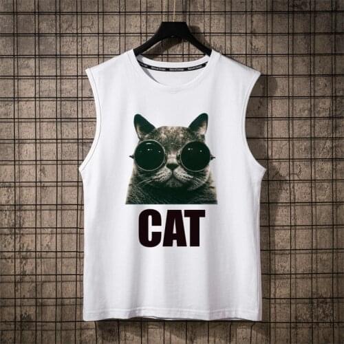 Summer Cotton Men Cosplay Cat Tank Tops Hooded Black White Singlets Sleeveless Fitness Men Vest Bodybuilding Casual Anime