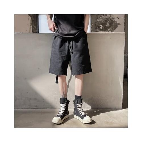 Summer individuality pocket elastic waist straight-quarter trousers hip Japanese retro loose sports shorts