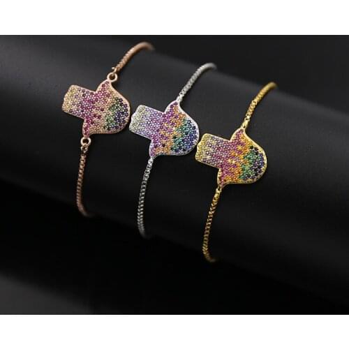 Fashion jewelry copper mosaic full stone box chain can adjust size colorful stone palm model lady bracelet