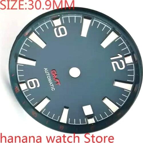 No logo Bliger 30.9 mm premium watch accessories 6 9 12 blue dial men watch GMT for Eta 2824/2836 Miyota 8215/8205/821a MH35 36