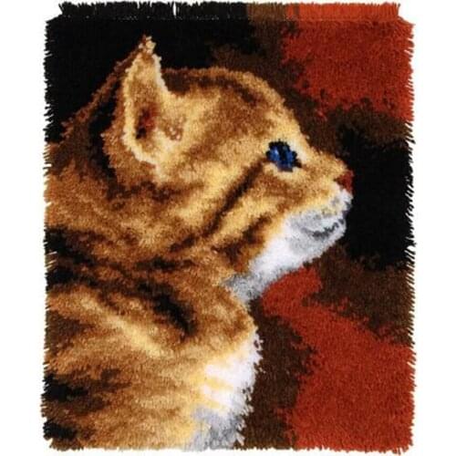 Latch Hook Rug Kits Crocheting Carpet Rug Cats Acrylic Yarn Pre-Printed Canvas Cushion Mat Crochet Tapestry Sofa Decor