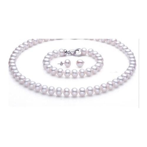 A set pearl necklace bracelet AAA+ 8-9mm white genuine cultured akoya pearl