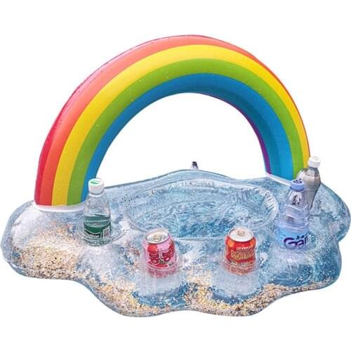 Inflatable Pool Float Beer Drinking Cooler Table Bar Tray Beach Swimming Ring Summer Pool Party Bucket Rainbow Cloud Cup Holder