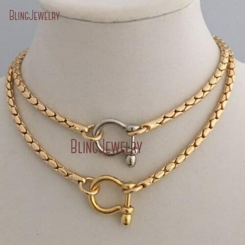 NM35227 Carabiner Shackle Chain Necklace Gold Snake Chain Necklace Choker Gold Plated Or Silver Shackle Closure