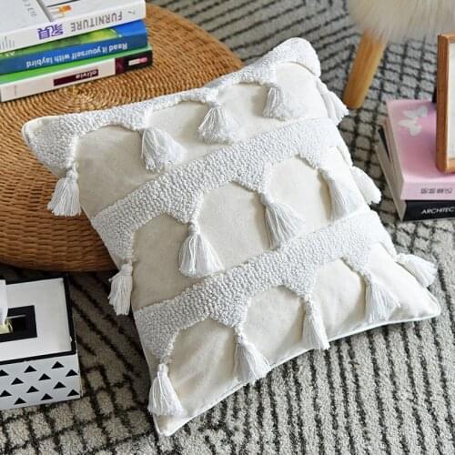 Nordic Tassel Home Decoration Soft Pillow Handmade Lace Pillowcase Moroccan Tufted Simple Pillowcase