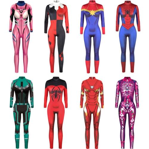 New Arrival Women Printing 3d Skull Digital Jumpsuit Cosplay Pants Spider Woman Bodysuit Tight Fitting Clothes Halloween Costume
