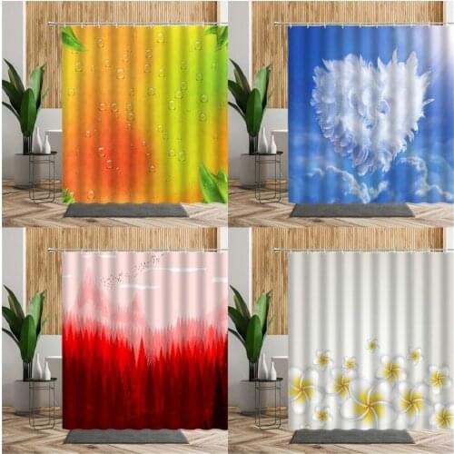 Solid Color Shower Curtain 3D Printing Orange Blue Red Starry Sky Bathroom Curtain Wall Decoration Waterproof Bath Curtains Set