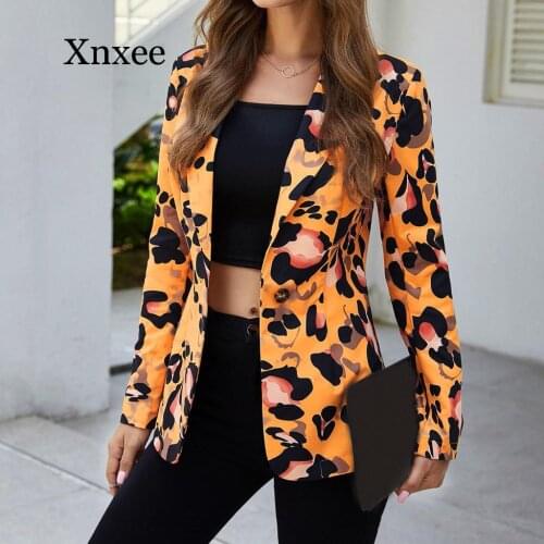 Autumn Spring Formal Cardigan Blazer Jacket Leopard Button Women Blazers Ladies Office Suit Overcoat OL Style Coat Veste Femme