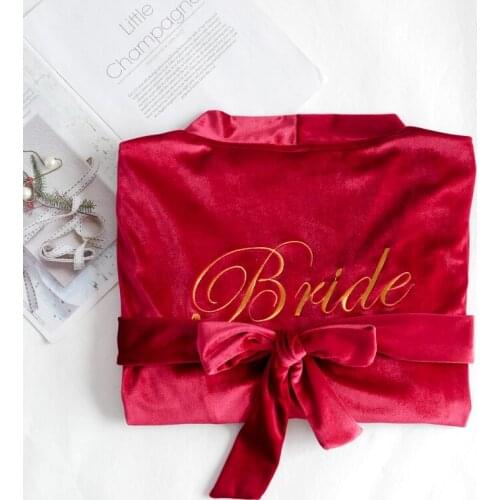 Autumn/Winter Bridal Gown Bridesmaid Group Golden Velvet Nightgown Pajama Lady Wedding Red Cardigan Casual Home Clothing Халат