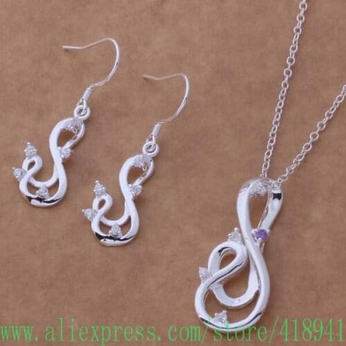 Silver Plated Jewelry Sets Earring 496 + Necklace 105 /eiuanaba bjwakbda AS330