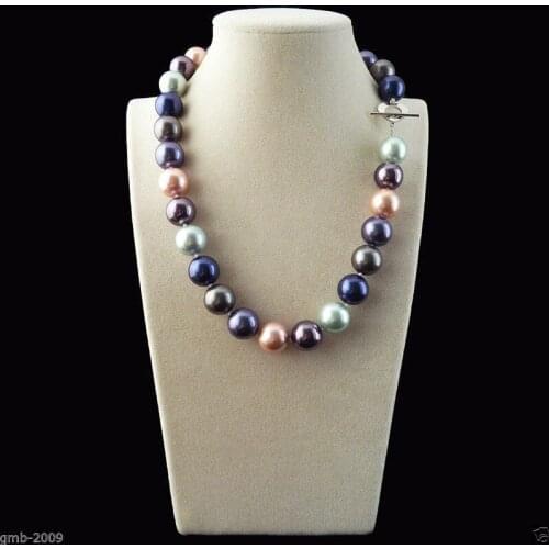 Rare Huge Mix Colors 14mm South Sea Shell imitation Pearl Heart Clasp Necklace 18"