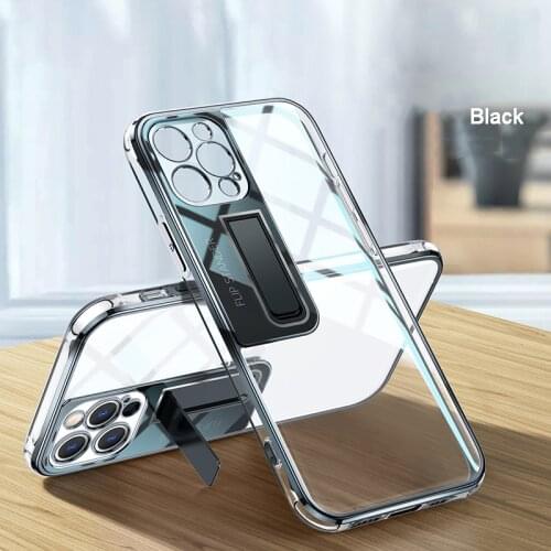 Luxury Electroplating Frame Mobile phone case with stand For iPhone 12 Pro Max 11 Pro XS MAX XR X 7 8 Plus Transparent Cover