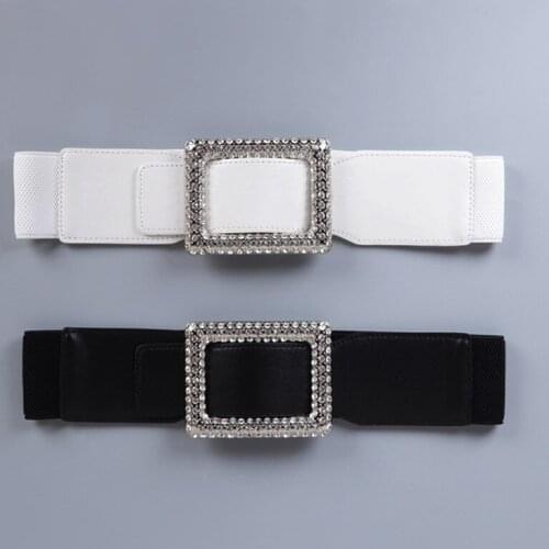 Luxury crystal Design female elastic wide waistband fashion rhinestone buckles Elastic skirt wide belt for Women Designer Belt