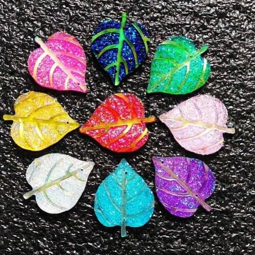 DIY 20Pcs 20*26 mm AB Resin Leaves Appliques/Craft/Clothes Decoration 2-Hole