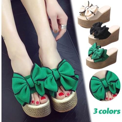 Summer Slippers Beautiful Ladies Super High-Heeled Platform Flip-Flops Bowknot Platform Slippers High Heel Shoes Slippers