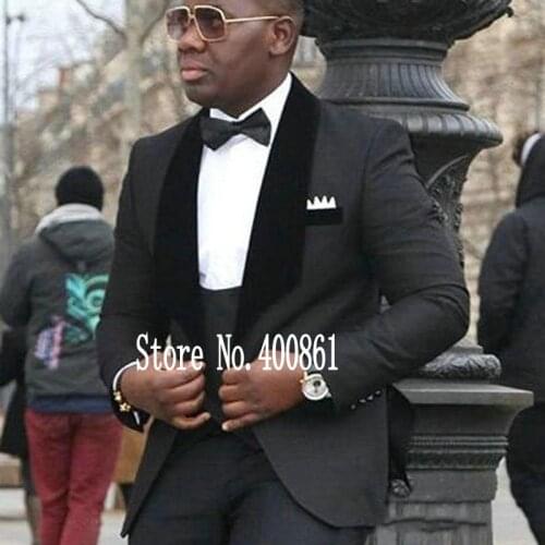 Stylish Design One Button Black Groom Tuxedos Groomsmen Shawl Lapel Mens Suits Blazers (Jacket+Pants+Vest+Tie) W:1118
