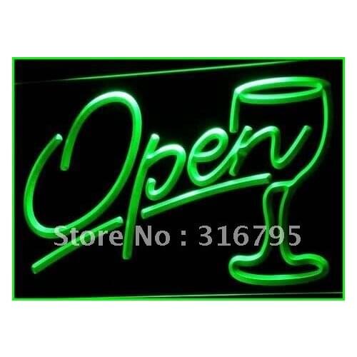 I536 Script OPEN Glass Cocktails Bar LED Neon Light Light Signs On/Off Switch 20+ Colors 5 Sizes