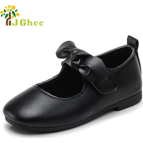 J Ghee Girls Shoes PU Leather Bow-knot Princess Kids Shoes Party Wedding Dance Shoes Children Girls Bowtie Elegant Black Shoes