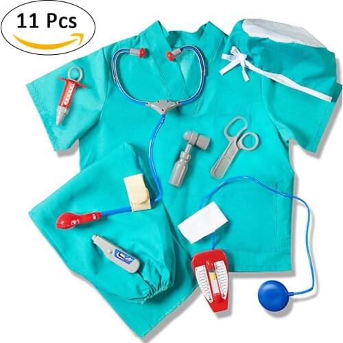 Unisex Childs Teens Surgeon Costume Set Blue Doctor Dress Up Surgeon Costume Set And Accessories