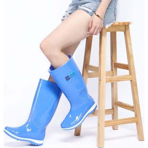 High Tube Rain Boots Womens Anti-slip Wear-Resistant Rubber Fashion Rain Shoes Womens Students Rain Boots
