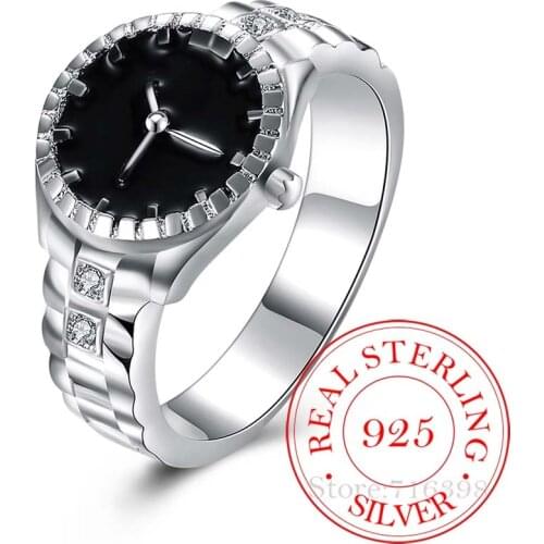 High-quality 925 Sterling Silver Rings for Women Men Female Watch Shaped Cz Crystal Infinity Ring Bague Argent 925 Anillos Mujer