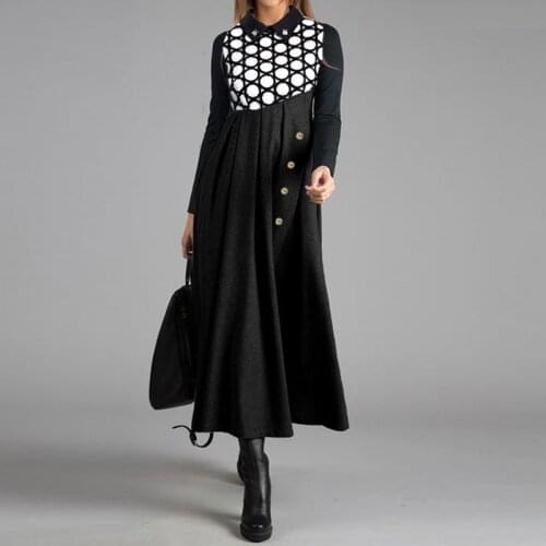 Temperament Dresses For Women Long Sleeve Floral Print Turn Down Collar Autumn Slim High Waist Maxi Dress Elegant Clothing