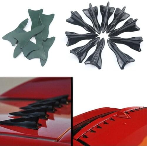 10Pcs Carbon Fiber Design-Looking Color VORTEX GENERATOR FLEXIBLE PP EVO-STYLE ROOF SHARK FINS SPOILER WING KIT UNIVERSAL