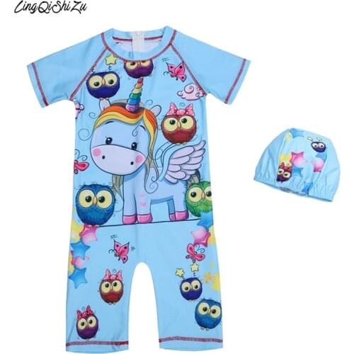 2 Colors Sun Protection Pink Blue Baby Girl Swimwear One-piece Baby Boy Unicorn Toddler SwimSuit Short Unisex Grils Sim Suit