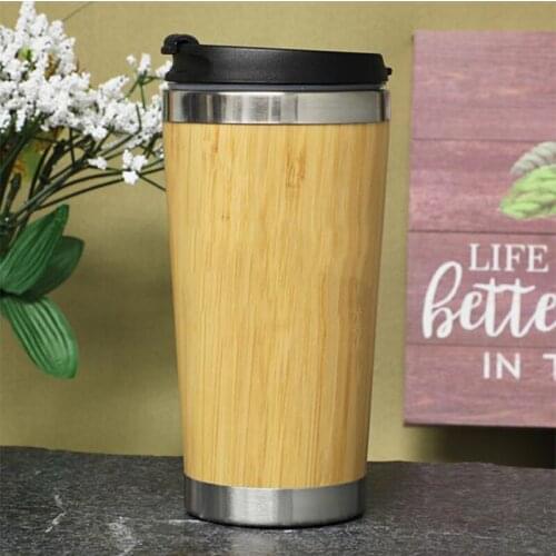 450ml Stainless Steel Bamboo Water Bottle Vacuum Insulated Coffee Travel Mug Leakproof Tea Cups Outdoor Mugs Bamboo Tumbler