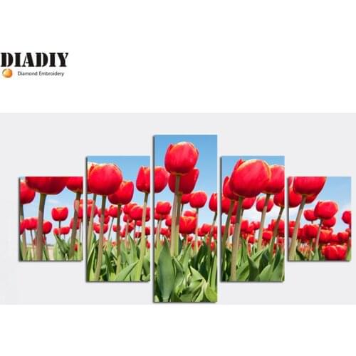 5pc Full Square&round drill 5D DIY Diamond embroidery tulip red Diamond Painting Cross Stitch Rhinestone Mosaic decor gift