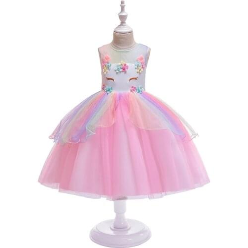 5215 Unicorn Rainbow Ruffles Princess Costume Tutu Baby Girl Dress Wedding Party Kids Dresses For Girls Summer baby girl clothes