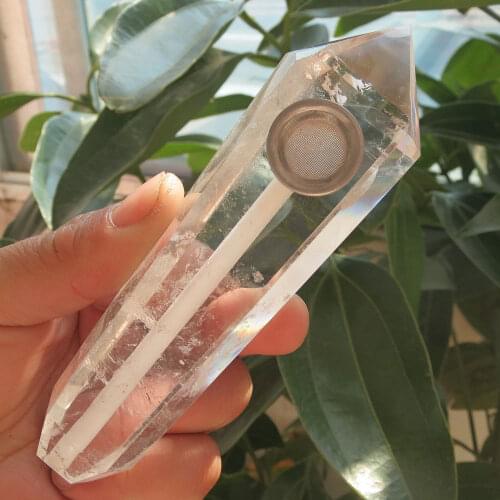 80~100g High Quality 100% Natural Clear Quartz Point Wand Crystal Smoking Pipe Cigarette Holder Reiki Healing Treatment
