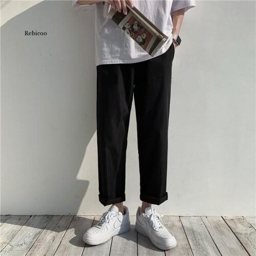 Pants Men Solid Ankle-length Leisure Chic Plus Size 3XL Simple Autumn All-match Mens Wide Leg Pant Korean Style Fashion BF