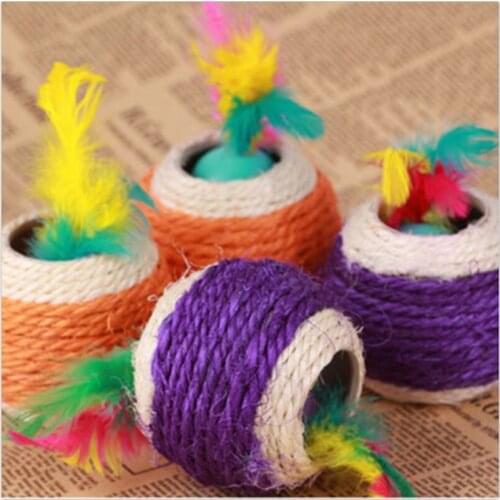 Cat Pet Colorful Sisal Rope Chase Feather Ball Cute Kitten Play Exercise Toy Pet Supplies