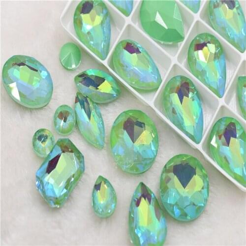 Jewelry Decoration beads for needlework glass pintback stones light green mocha AB oval teardrop round